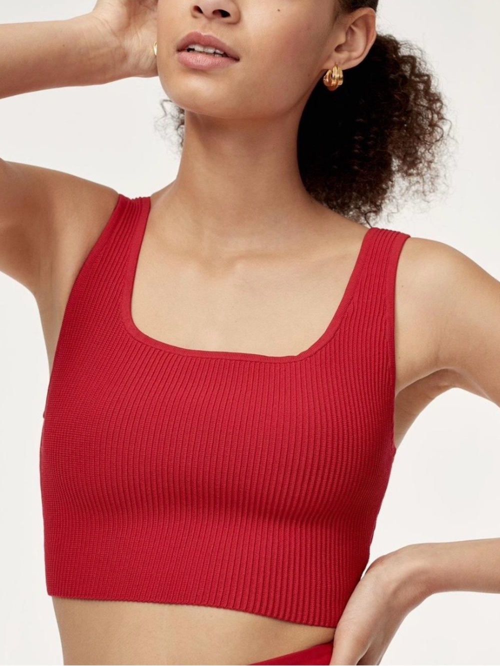 Aritzia Babaton Women's Sculpt Knit Cropped Square Neck Tank Top
